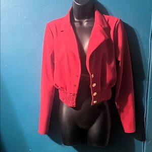 Red Fitted Blazer with Lapel Collar